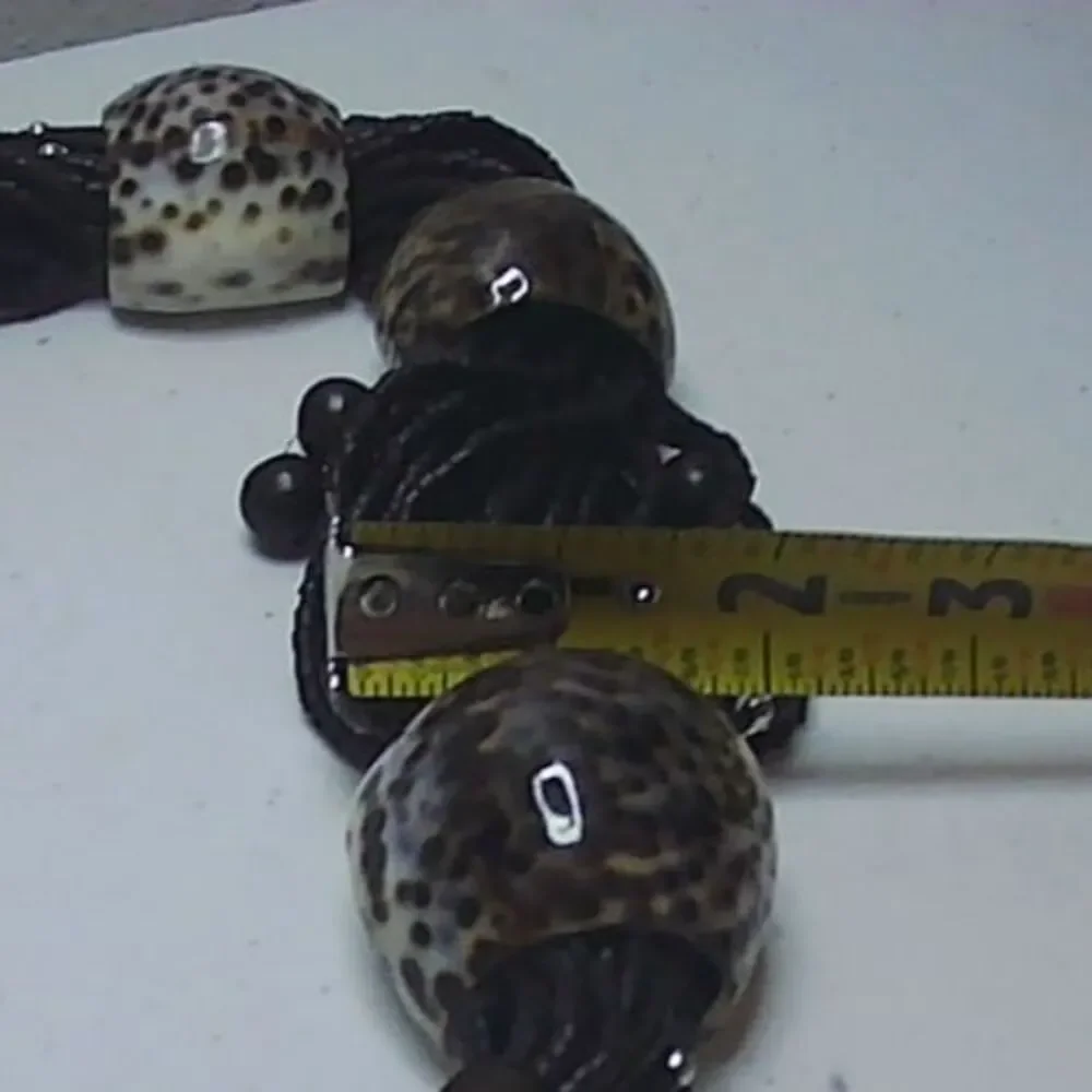 Chicos Leather Belt Beads, Wood, Shell Accents M/L